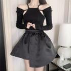Long-sleeve Cold Shoulder Top / Mini A-line Skirt