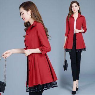Lace Trim 3/4-sleeve Button-up Jacket