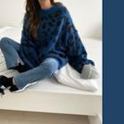 Crewneck Leopard Sweater Blue - One Size