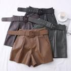 Faux-leather Wide Shorts With Belt