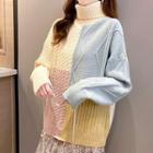 High-neck Panel Knit Sweater