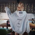 Lettering Print Fleece-lined Zip Hoodie