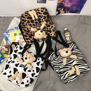 Leopard Print Bear Plush Tote Bag