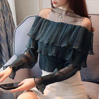 Mesh Panel Ruffled Blouse