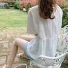 Faux-pearl Perforated-back T-shirt