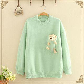 Bear Plain Knitted Long-sleeve Sweater