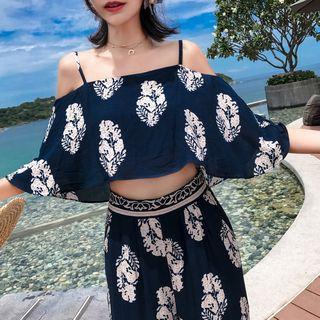 Printed Elbow-sleeve Jumpsuit