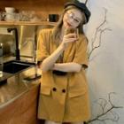 Elbow-sleeve Double-breasted Mini Blazer Dress Tangerine - One Size