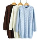 Plain Long Sleeve Cable-knit Dress