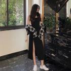 Spaghetti Strap Slit Midi A-lien Dress / Cropped Plaid Shirt