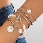 Set Of 5: Faux Pearl Bracelet 15793 - Silver - One Size