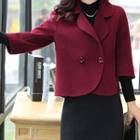 3/4-sleeve Wool Blend Double-button Jacket