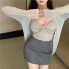 Plain Cropped Camisole Top / Cardigan / Mini Pencil Skirt