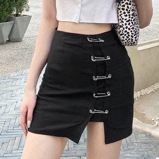 Pinned Slit Mini Pencil Skirt