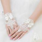 Bow Accent Crochet Wedding Gloves White - One Size