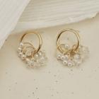 Faux Pearl Faux Crystal Interlocking Hoop Fringed Earring 1 Pair - 925 Silver Needle - Gold - One Size