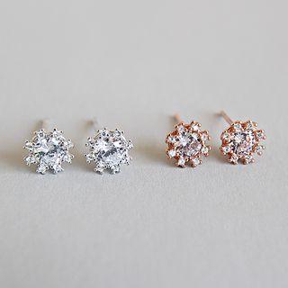 925 Sterling Silver Rhinestone Earring 1 Pair - Platinum - One Size