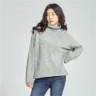 Funnel-neck Button-shoulder Sweater