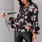 Floral Print Lace-up Blouse