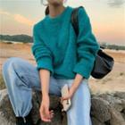 Plain Fleece Sweater Bluish Green - One Size