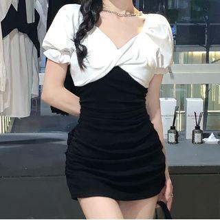 Two-tone Mini Bodycon Dress Dress - Black - One Size