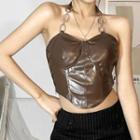Halter Faux Leather Cropped Halter Top