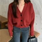 Oversized Plain Cardigan Red - One Size