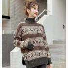Turtleneck Print Loose-fit Sweater