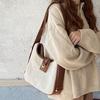 Two-tone Panel Crossbody Bag Coffee & White - One Size