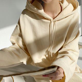 Fleece-lined Long Hoodie Dress Cream - One Size