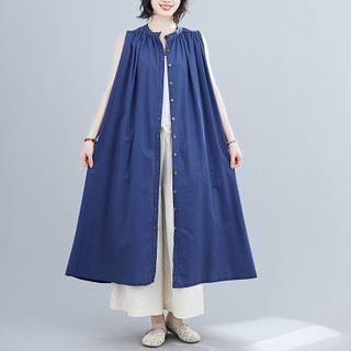 Sleeveless Shirred Midi A-line Dress