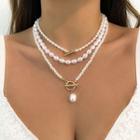 Faux Pearl Layered Alloy Choker Set - 3268 - Gold - One Size