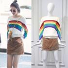 Long-sleeve Color-block Knit Top / A-line Skirt