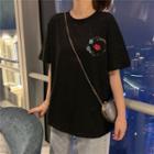 Elbow-sleeve Sequined Embroidered T-shirt