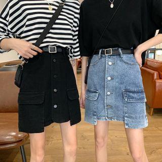Pocket Detail Denim Straight-fit Skirt