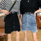 Pocket Detail Denim Straight-fit Skirt