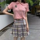 Short-sleeve Polo Shirt / Plaid Mini Skirt