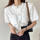 Short-sleeve Frayed Blouse White - One Size