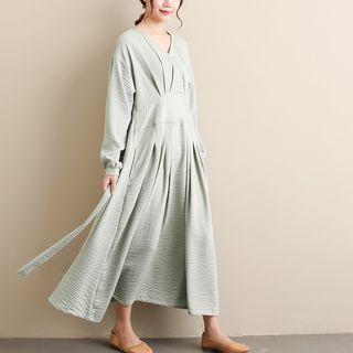Long-sleeve Tie-back Midi A-line Dress