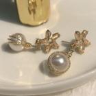 Pearl Drop Rhinestone Star Earrings 1 Pair - As Shown In Figure - One Size