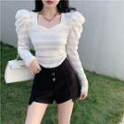 Puff-sleeve Top / High Waist Shorts