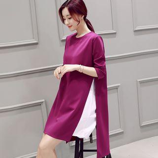 Set: Long-sleeve Slit-side Dress + Tank Dress