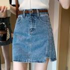 Set: Denim Mini Pencil Skirt + Belt