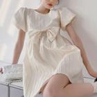 Short-sleeve Bow Ribbed A-line Dress