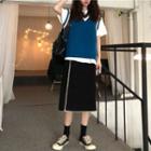 Color-block V-neck Vest / Plain Loose-fit Short-sleeve T-shirt / Color-block Skirt