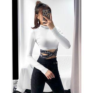 Patchwork Lettering-hem Crop Top
