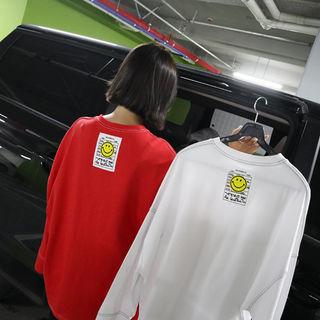 Smile-patch Stitched Oversized Pullover