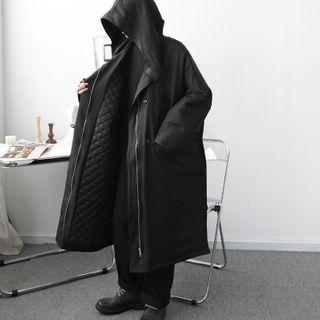 Single-breasted Hooded Cargo Long Jacket