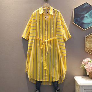 Short-sleeve Striped Medium Long Shirt