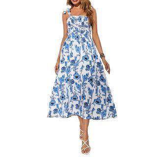 Ruffle Strap Color Block A-line Dress